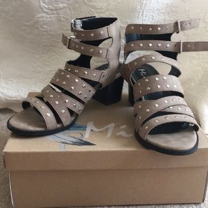 Strappy, studded taupe heels-Mi.iM